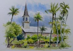 Congregational Church, Kailua Kona, Hawaii - Watercolor Painting by Richard Moore