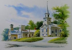 Watercolor Painting of a Methodist Church in Williamstown Vermont