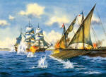 Watercolor Painting of a Barbary Coast Pirate Galleon