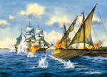 Watercolor Painting of a Barbary Coast Pirate Galleon