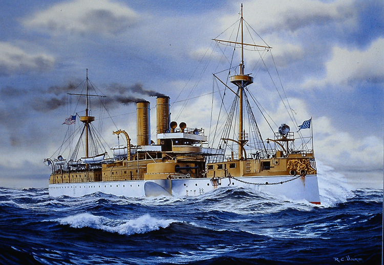 The Battleship USS Maine Watercolor Painting by Richard Moore