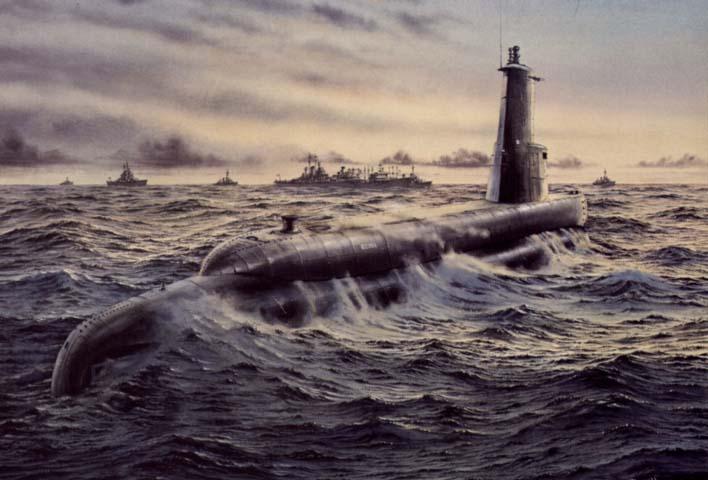 USS Bacuna Submarine - Watercolor by Richard Moore