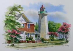 Old Point Comfort Lighthouse - Watercolor Painting by Richard C Moore