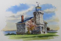 Stonington Village Lighthouse - Watercolor Painting by Richard C Moore