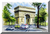 Watercolor Painting of Arc De Triumph, Paris France