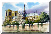 Watercolor Painting of Notre Dame, Paris France