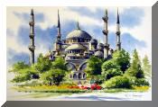 Watercolor Painting of Blue Mosque, Istanbul Turkey