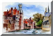 Watercolor Painting of Bruges, Belgium