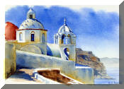 Watercolor Painting of Santorini, Greece