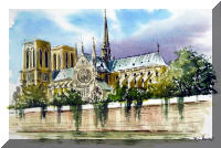 Watercolor Painting of Notre Dame, Paris France