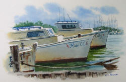 Dead Rise Workboats - Watercolor Painting by Richard Moore