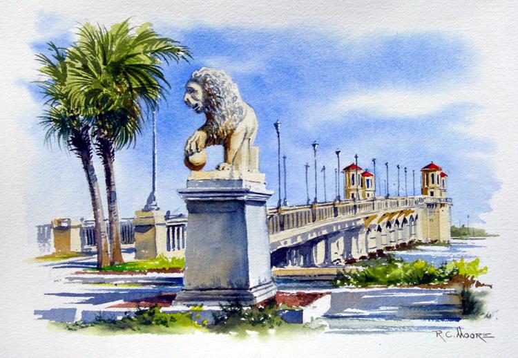 Watercolor Painting of the Bridge of Lions in St Augustine by Richard Moore