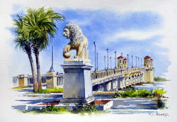 Bridge of Lions - Watercolor Painting by Richard Moore