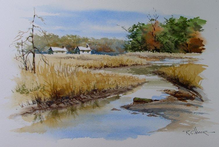 Watercolor Painting of Tide Creek by Richard Moore